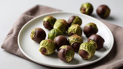 Wall Mural - Delight in this unique plate of chocolate covered Brussels sprouts, showcasing creative twist on traditional flavors. Perfect for adventurous eaters!