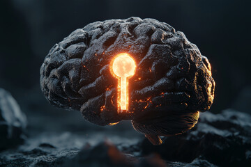 Poster - conceptual image of brain with glowing keyhole symbolizing knowledge unlocking