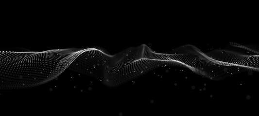 Wall Mural - abstract wave. interweaving of dots and lines on a black background. big data. 3d rendering.