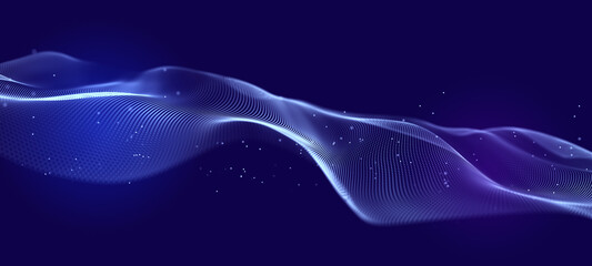 Wall Mural - abstract blue futuristic background. technological wave of information data flow. 3d rendering.