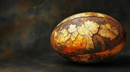 Wall Mural - A golden rugby ball, rendered in 3D on a monochrome background, designed as an eye-catching sports illustration featuring metallic highlights