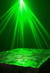 Wall Mural - Empty dark stone table with green fluorescent neon laser lights. Party and night club concept background with copy space for text or product display