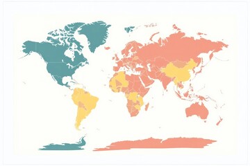 Wall Mural - Flat vector-style world map geographical continents design.