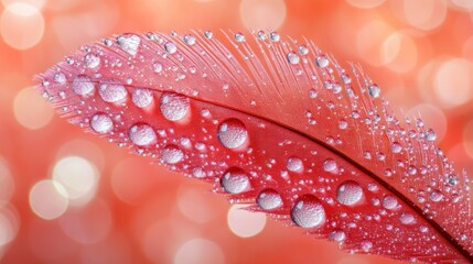 Canvas Print - Water Droplets on Pink Feather, Bokeh Background