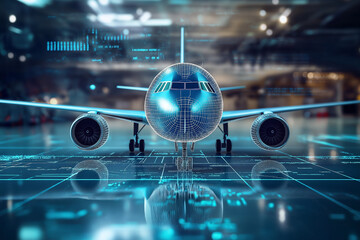 Wall Mural - concept of an e airplane with virtual icons computer