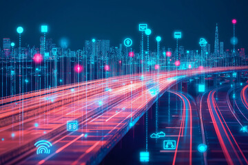 Wall Mural - concept of an e bridge with virtual icons computer