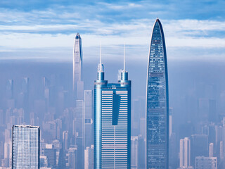 Wall Mural - Aerial view of Skyline in Shenzhen city sunset in China