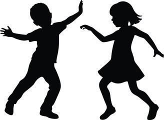 Dancing kids  black  silhouette ,kindergarten silhouette vector illustration