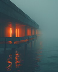 Wall Mural - The landing stage in the morning fog its outlines _007