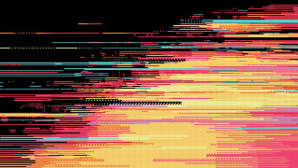 Wall Mural - a colorful vector graphic background of horizontal digital glitch lines on a black. vector illustrat