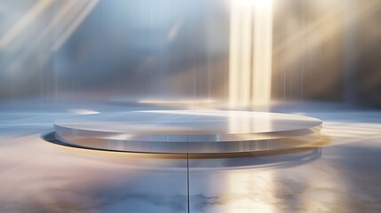 Wall Mural - a transparent 3d podium with soft edges, casting subtle reflections on a polished floor