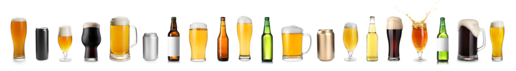 Canvas Print - Different types of fresh beer isolated on white, set