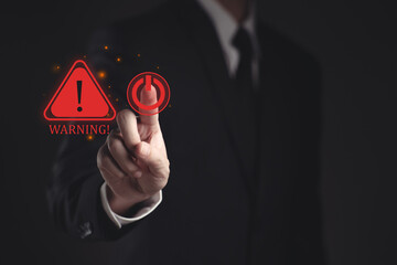 warning hacked alert, cyberattack on computer network. programmer, businessman staff, developer usin
