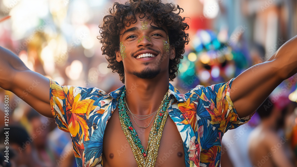 Stock-Foto „A beautiful young man dressed in themed costumes for the ...
