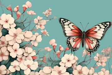 Sticker - Butterfly flower pattern animal.