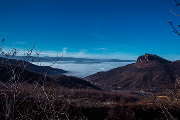 mountain in high altitude mountains in clouds and fog
