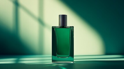 Poster - Green perfume bottle in soft light.