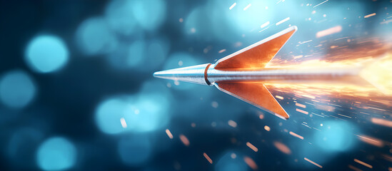 Wall Mural - a rocket is flying through the air with a bright orange tip