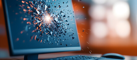 Wall Mural - a computer monitor with a shattered screen and a bright light in the middle