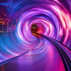 Wall Mural - a vibrant tunnel with swirling colors in shades of purple and blue creates a sense of motion. this d