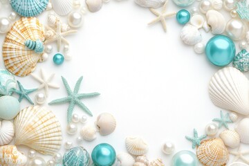 Sticker - Delicate ocean-themed decorations with seashells and pearls create an elegant atmosphere for coastal celebrations or home decor