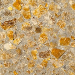 Poster - Golden crushed stone terrazzo texture with embedded mineral fragments