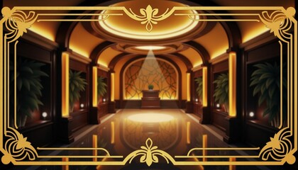 elegant art deco ballroom with gold wedding border, timeless sophistication