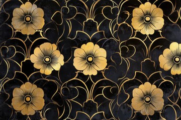 Poster - Elegant black and white floral design with intricate details on a light background suitable for various artistic applications