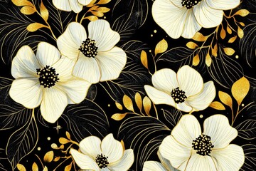 Poster - Elegant black and white floral design with intricate details on a light background suitable for various artistic applications
