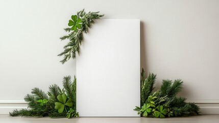 Wall Mural - A beautifully designed minimalistic space showcasing rich greenery and a blank canvas, promoting tranquility and harmony in natural aesthetics.