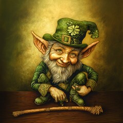 Wall Mural - Cute Leprechaun fairy and green decorations of St. Patrick’s Day.