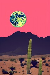 Wall Mural - retro collage of nature vegetation astronomy outdoors.