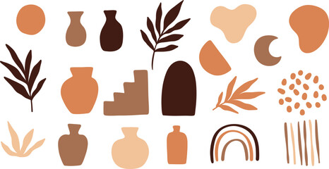 Modern organic shapes, boho clip art decorative elements trendy minimalist vector illustration set, isolated
