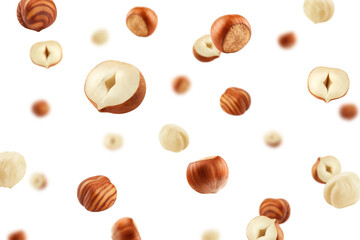 Wall Mural - falling hazelnut, isolated on white background, selective focus