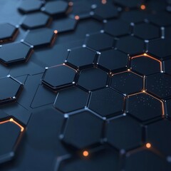 Aufkleber - Abstract Dark Hexagonal Pattern with Glowing Edges - Futuristic Technology Background 