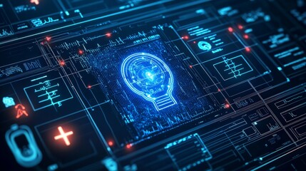 Wall Mural - futuristic technology interface with abstract human head design