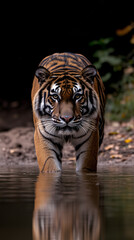 Wall Mural -  A tiger is walking on the water