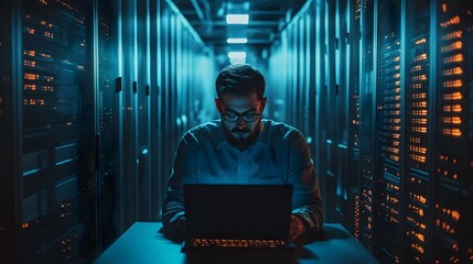 data specialist working with servers, providing maintenance, doing diagnostics and ensuring optimal 