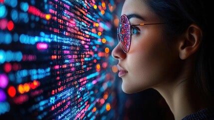 Decoding the Digital: Woman Observes Code
