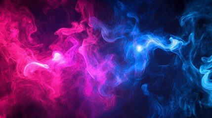 Wall Mural - Abstract vibrant neon light fractal with pink and blue smoke. Mystical Neon Fractals. Illustration