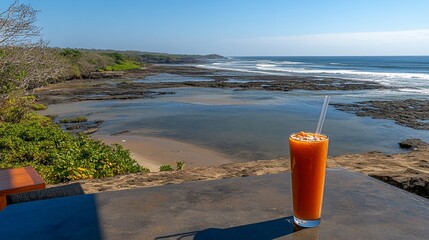 Wall Mural - Oceanfront Juice Drink, Tropical Beach View