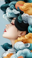 Wall Mural - elegant woman profile surrounded by swirling colorful patterns in a creative artistic display