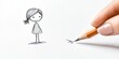 © Brian - female stick figure drawn by hand holding a pencil drawing on paper, realistic hand drawing on paper, isolated on white