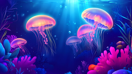 Poster - underwater sanctuary holographic jellyfish