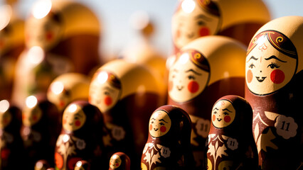 collection of cheerful hand-painted russian nesting dolls