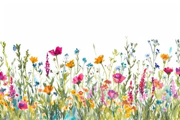 Wall Mural - Meadow watercolor border backgrounds grassland outdoors.