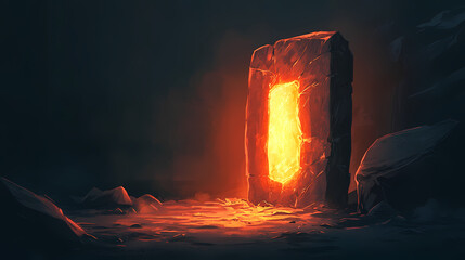 Wall Mural - Glowing light emanating from a stone monolith in the dark. Ancient Glowing Monoliths. Illustration