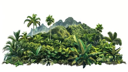 Wall Mural - Lush tropical jungle with mountains