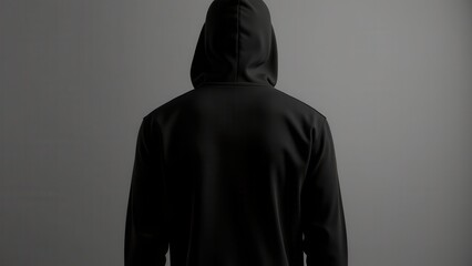 Wall Mural - Back of black hoodie mockup on a gray background.