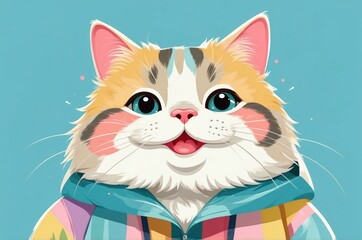  Minimalist fantasy whimsical domestic cute cartoon cat animal with pastel color background 
illustration texture design.